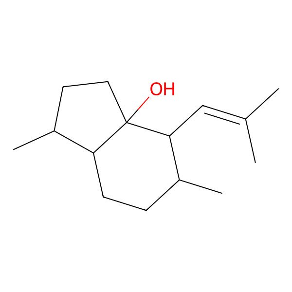 2D Structure of rel-(-)-(1R,3aR,4S,5R,7aS)-Octahydro-1,5-dimethyl-4-(2-methyl-1-propen-1-yl)-3aH-inden-3a-ol 2D Structure of rel-(-)-(1R,3aR,4S,5R,7aS)-Octahydro-1,5-dimethyl-4-(2-methyl-1-propen-1-yl)-3aH-inden-3a-ol
