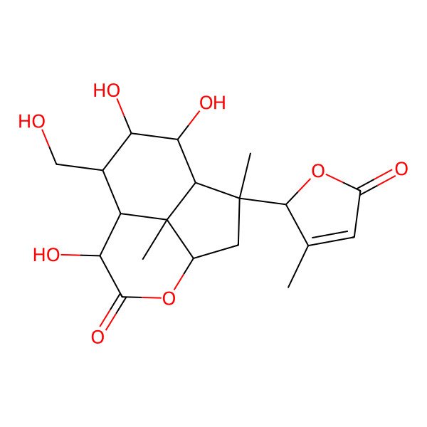 2D Structure of (1R,2S,4R,7R,8S,9S,10R,11R,12S)-7,10,11-trihydroxy-9-(hydroxymethyl)-2,12-dimethyl-2-[(2R)-3-methyl-5-oxo-2H-furan-2-yl]-5-oxatricyclo[6.3.1.04,12]dodecan-6-one