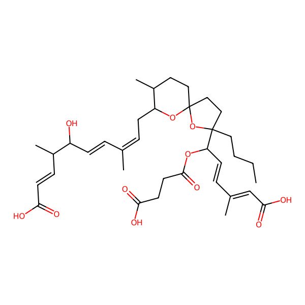 2D Structure of (2E,4S,5S,6E,8E)-10-[(2R,5S,8S,9R)-2-butyl-2-[(1S,2E,4E)-5-carboxy-1-(3-carboxypropanoyloxy)-4-methylpenta-2,4-dienyl]-8-methyl-1,10-dioxaspiro[4.5]decan-9-yl]-5-hydroxy-4,8-dimethyldeca-2,6,8-trienoic acid