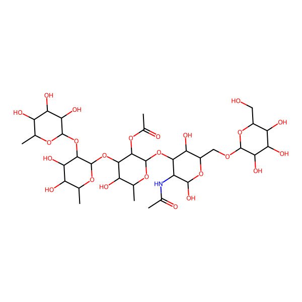 2D Structure of Rha(a1-2)Rha(a1-3)Rha2Ac(a1-3)[Glc(a1-6)]b-GlcNAc