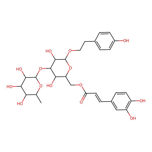 2D Structure of Rha(a1-3)[coumaroyl(3-OH)(-6)]Glc(b)-O-EtPh(4-OH)
