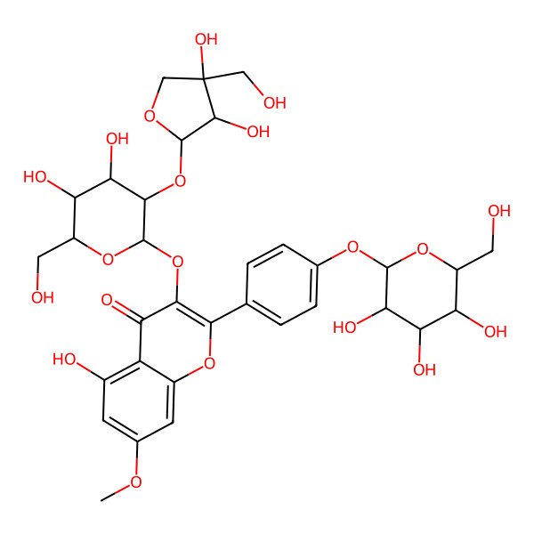 2D Structure of Rhamnocitrin 3-apiosyl-(1->2)-glucoside-4'-glucoside