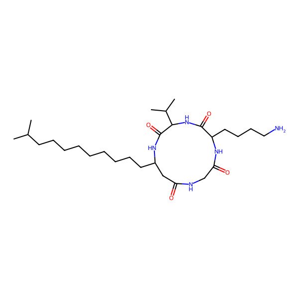 2D Structure of (3S,6S)-6-(4-aminobutyl)-3-isopropyl-13-(10-methylundecyl)-1,4,7,10-tetrazacyclotridecane-2,5,8,11-tetrone