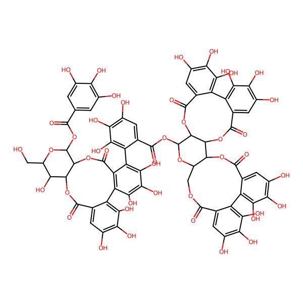 2D Structure of [(1R,2S,19R,20S,22R)-7,8,9,12,13,14,28,29,30,33,34,35-dodecahydroxy-4,17,25,38-tetraoxo-3,18,21,24,39-pentaoxaheptacyclo[20.17.0.02,19.05,10.011,16.026,31.032,37]nonatriaconta-5,7,9,11,13,15,26,28,30,32,34,36-dodecaen-20-yl] 2-[(10R,11S,13R,14R,15S)-3,4,5,14,20,21,22-heptahydroxy-13-(hydroxymethyl)-8,17-dioxo-11-(3,4,5-trihydroxybenzoyl)oxy-9,12,16-trioxatetracyclo[16.4.0.02,7.010,15]docosa-1(22),2(7),3,5,18,20-hexaen-6-yl]-3,4,5-trihydroxybenzoate