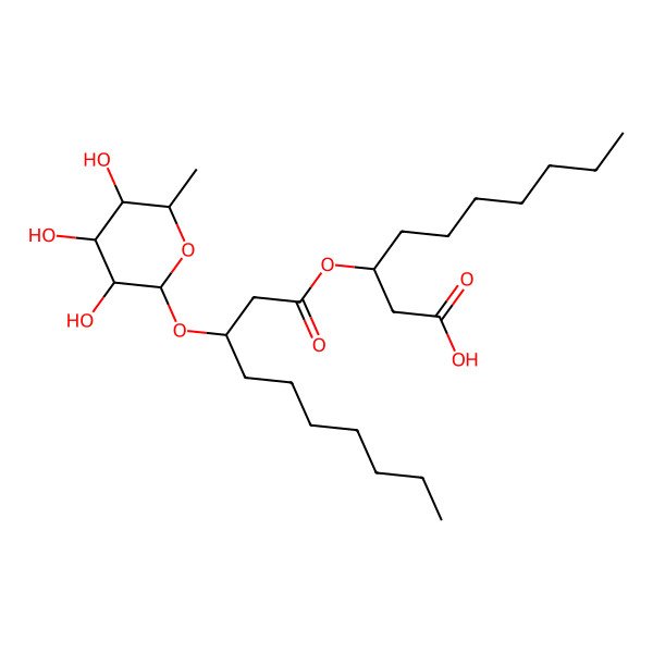 2D Structure of 1-(Carboxymethyl)octyl 3-((6-deoxy-alpha-L-mannopyranosyl)oxy)decanoate