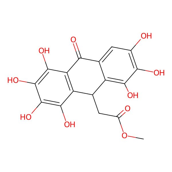 2D Structure of methyl 2-(1,2,3,4,6,7,8-heptahydroxy-10-oxo-9H-anthracen-9-yl)acetate