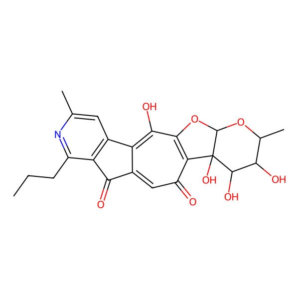 2D Structure of 2,15,16,17-Tetrahydroxy-6,18-dimethyl-8-propyl-19,21-dioxa-7-azapentacyclo[12.7.0.03,11.04,9.015,20]henicosa-1(14),2,4(9),5,7,11-hexaene-10,13-dione