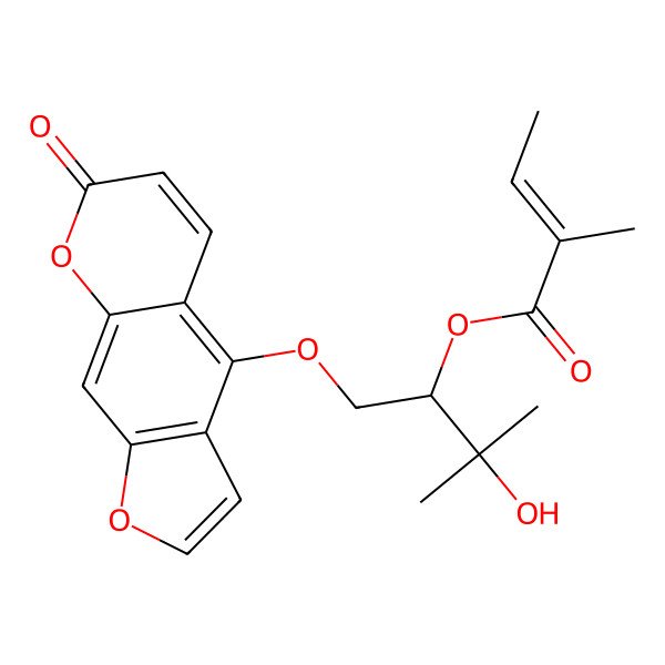 2D Structure of (R,Z)-3-Hydroxy-3-methyl-1-((7-oxo-7H-furo[3,2-g]chromen-4-yl)oxy)butan-2-yl 2-methylbut-2-enoate