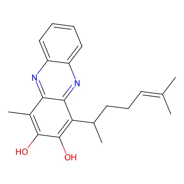 2D Structure of (S)-1-methyl-4-(6-methylhept-5-en-2-yl)phenazine-2,3-diol