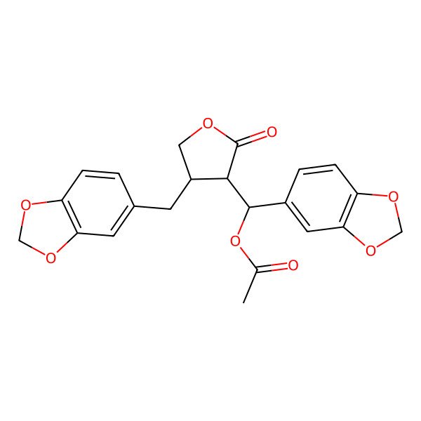 2D Structure of [(S)-1,3-benzodioxol-5-yl-[(3S,4R)-4-(1,3-benzodioxol-5-ylmethyl)-2-oxooxolan-3-yl]methyl] acetate