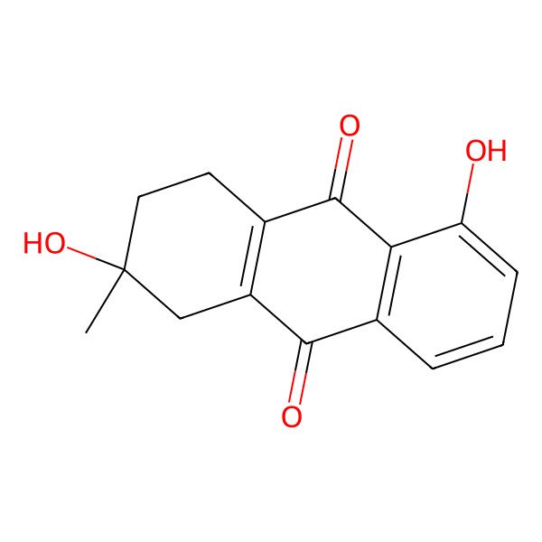 2D Structure of (S)-2,5-dihydroxy-2-methyl-1,2,3,4-tetrahydroanthracene-9,10-dione