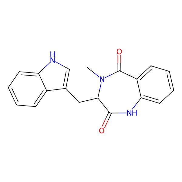 2D Structure of (S)-3,4-dihydro-3-(1H-indol-3-ylmethyl)-4-methyl-1H-1,4-benzodiazepine-2,5-dione