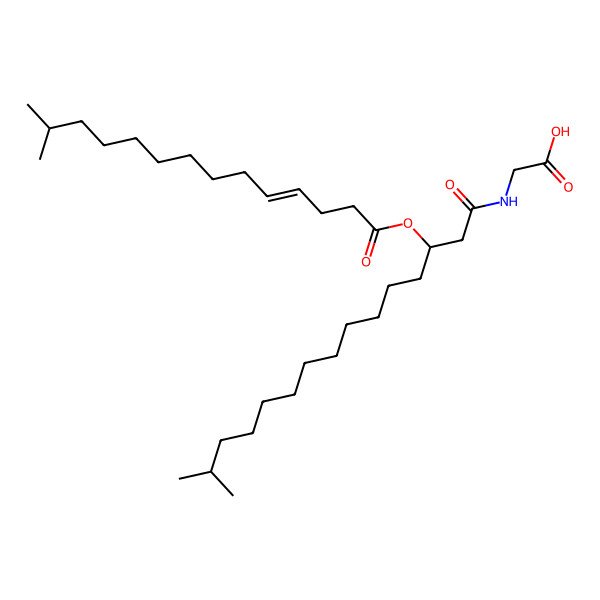 2D Structure of S-(-)-N-[14-methyl-3-(13-methyl-4Z-tetradecenoyloxy)pentadecanoyl]glycine