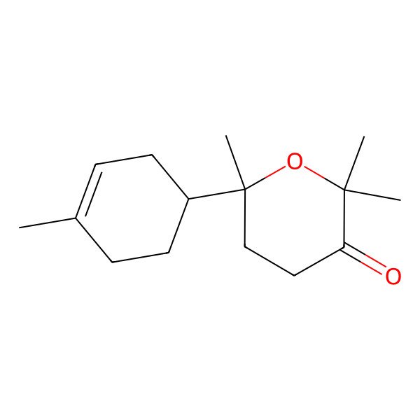 2D Structure of (S-(R*,R*))-dihydro-2,2,6-trimethyl-6-(4-methyl-3-cyclohexen-1-yl)-2H-pyran-3(4H)-one