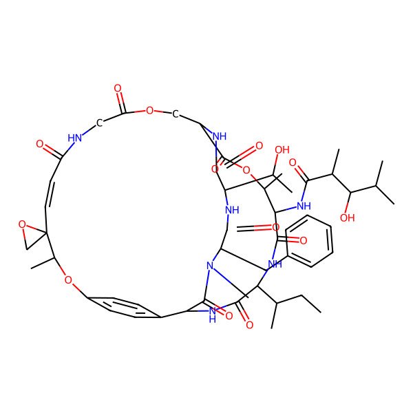 2D Structure of (2S,3S)-N-[(1S,7S,8R,9E,17R,20S,21R,24S,29R,32S)-29-benzyl-24-[(2R)-butan-2-yl]-32-[(1S)-1-hydroxyethyl]-7,20,28-trimethyl-11,14,18,22,25,27,30,33-octaoxospiro[6,15,19-trioxa-12,23,26,28,31,34-hexazatricyclo[15.9.8.22,5]hexatriaconta-2(36),3,5(35),9-tetraene-8,2'-oxirane]-21-yl]-3-hydroxy-2,4-dimethylpentanamide