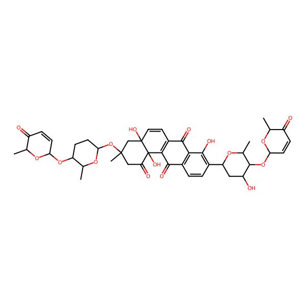 2D Structure of (3R,4aR,12bS)-4a,8,12b-trihydroxy-9-[(2R,4R,5S,6R)-4-hydroxy-6-methyl-5-[[(2R,6R)-6-methyl-5-oxo-2H-pyran-2-yl]oxy]oxan-2-yl]-3-methyl-3-[(2S,5S,6S)-6-methyl-5-[[(2R,6S)-6-methyl-5-oxo-2H-pyran-2-yl]oxy]oxan-2-yl]oxy-2,4-dihydrobenzo[a]anthracene-1,7,12-trione