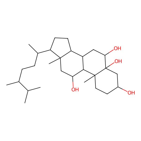 2D Structure of (3S,5R,6R,8S,9S,10R,11R,13R,14S,17R)-17-[(2R,5S)-5,6-dimethylheptan-2-yl]-10,13-dimethyl-1,2,3,4,6,7,8,9,11,12,14,15,16,17-tetradecahydrocyclopenta[a]phenanthrene-3,5,6,11-tetrol