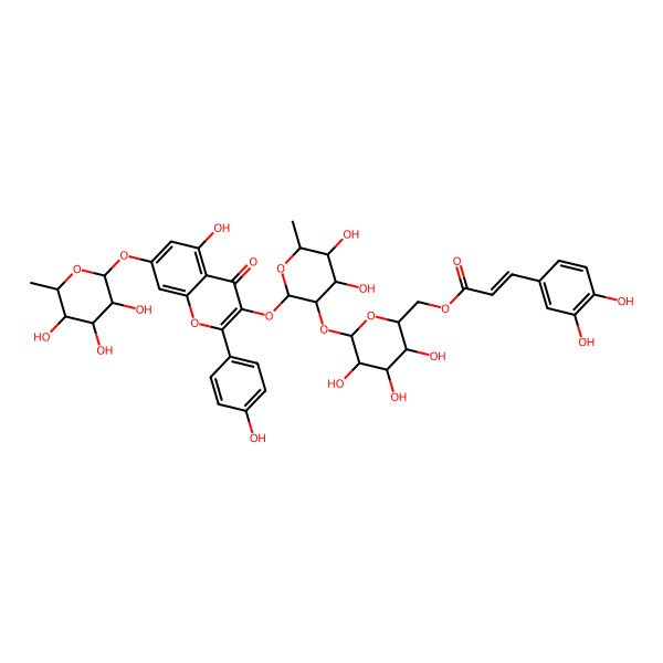 2D Structure of [(2R,3S,4S,5R,6S)-6-[(2S,3R,4R,5R,6S)-4,5-dihydroxy-2-[5-hydroxy-2-(4-hydroxyphenyl)-4-oxo-7-[(2S,3R,4R,5R,6S)-3,4,5-trihydroxy-6-methyloxan-2-yl]oxychromen-3-yl]oxy-6-methyloxan-3-yl]oxy-3,4,5-trihydroxyoxan-2-yl]methyl (E)-3-(3,4-dihydroxyphenyl)prop-2-enoate