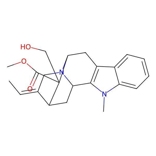 2D Structure of Sarpagan-16-carboxylic acid, 17-hydroxy-1-methyl-, methyl ester, (16R)-