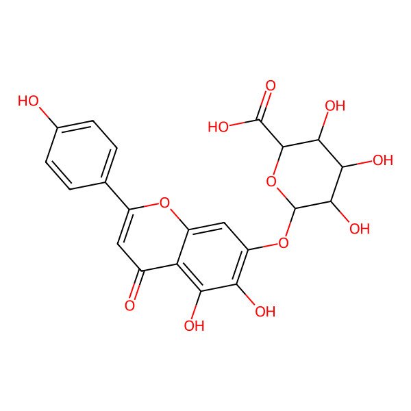 2D Structure of (3S,4S,6S)-6-[5,6-dihydroxy-2-(4-hydroxyphenyl)-4-oxochromen-7-yl]oxy-3,4,5-trihydroxyoxane-2-carboxylic acid
