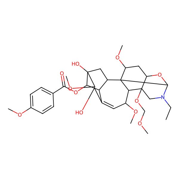 2D Structure of [(1R,2S,3S,5R,7S,10S,11S,12S,15R,16S,17R,19S)-8-ethyl-15,17-dihydroxy-3,12,16-trimethoxy-10-(methoxymethoxy)-6-oxa-8-azahexacyclo[15.2.1.02,7.02,11.05,10.014,19]icos-13-en-18-yl] 4-methoxybenzoate