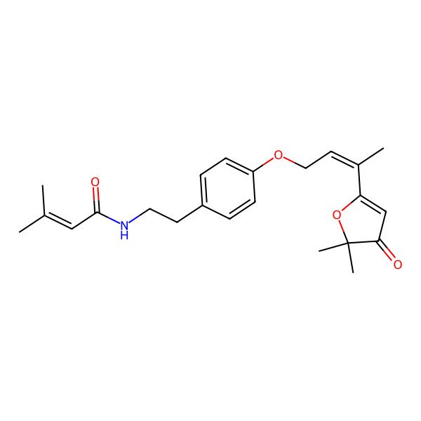 2D Structure of Senecioic acid (e)-4-(3-(5,5-dimethyl-4-oxo-2-oxolen-2-yl)-2-butenyloxy)-phenethyl amide