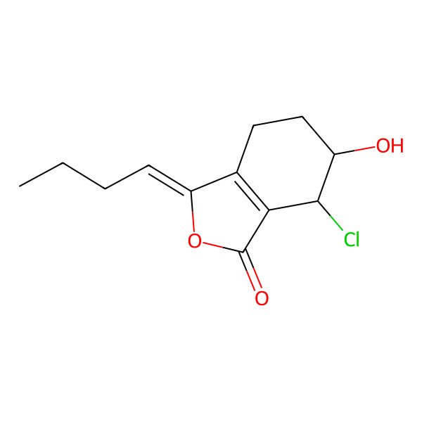 2D Structure of (3Z)-3-butylidene-7-chloro-6-hydroxy-4,5,6,7-tetrahydro-2-benzofuran-1-one