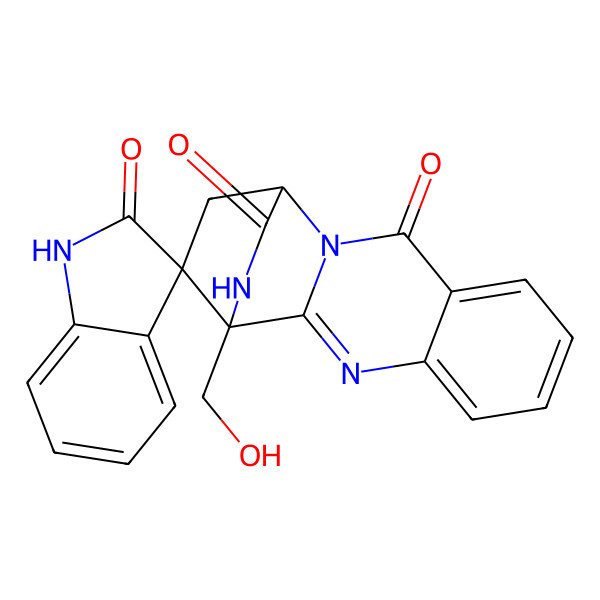 2D Structure of (1'R,3R,12'R)-12'-(hydroxymethyl)spiro[1H-indole-3,16'-2,10,13-triazatetracyclo[10.2.2.02,11.04,9]hexadeca-4,6,8,10-tetraene]-2,3',14'-trione