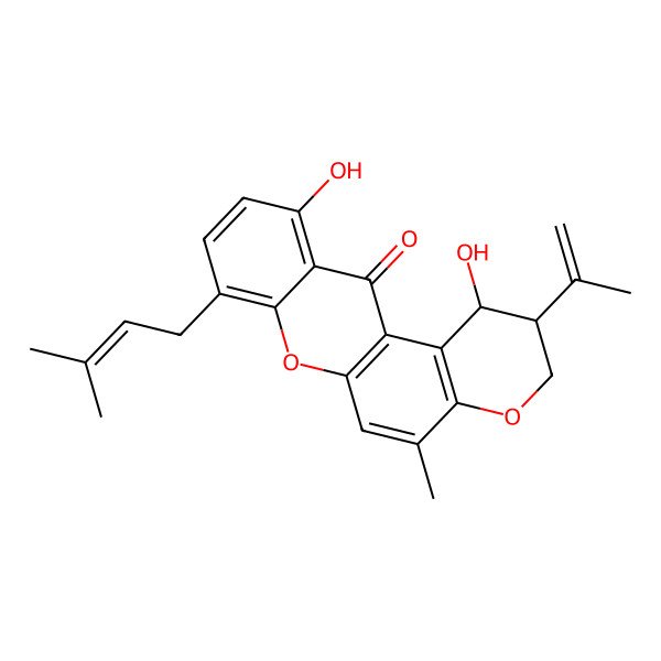 2D Structure of (1R,2S)-2,3-Dihydro-1,11-dihydroxy-5-methyl-8-(3-methyl-2-buten-1-yl)-2-(1-methylethenyl)pyrano(3,2-a)xanthen-12(1H)-one