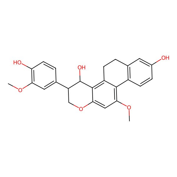 2D Structure of (3S,4S)-3-(4-hydroxy-3-methoxyphenyl)-11-methoxy-3,4,5,6-tetrahydro-2H-naphtho[2,1-f]chromene-4,8-diol