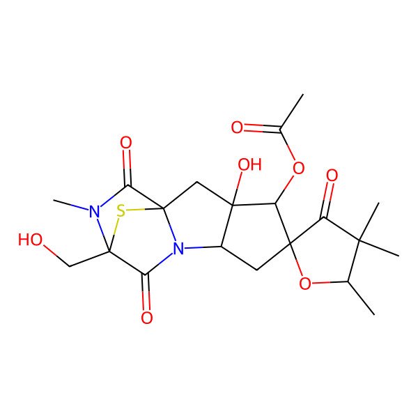 2D Structure of (2'S,3R,5'R,5aR,8S,8aS,9aR)-8-(Acetyloxy)octahydro-8a-hydroxy-3-(hydroxymethyl)-2,4',4',5'-tetramethylspiro(8H-3,9a-epithio-7H-cyclopenta(4,5)pyrrolo(1,2-a)pyrazine-7,2'(3'H)-furan)-1,3',4-trione