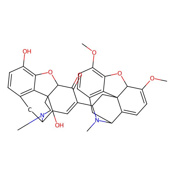 2D Structure of (4R,4aS,7aR,12bS)-6-[(2S,4R,7aR,12bS)-7,9-dimethoxy-3-methyl-2,4,7a,13-tetrahydro-1H-4,12-methanobenzouro[3,2-e]isoquinolin-2-yl]-4a,9-dihydroxy-3-methyl-2,4,7a,13-tetrahydro-1H-4,12-methanobenzouro[3,2-e]isoquinolin-7-one
