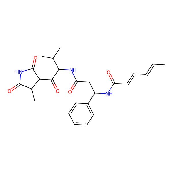 2D Structure of (2E,4E)-N-[3-[[3-methyl-1-[(3R)-4-methyl-2,5-dioxopyrrolidin-3-yl]-1-oxobutan-2-yl]amino]-3-oxo-1-phenylpropyl]hexa-2,4-dienamide