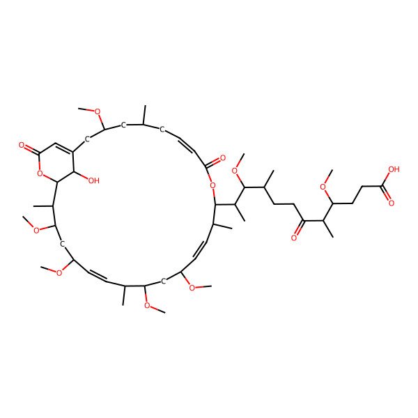 2D Structure of 11-[(7Z,13Z,19Z,25S,29S)-29-hydroxy-3,15,17,21,23-pentamethoxy-5,12,18,24-tetramethyl-9,27-dioxo-10,26-dioxabicyclo[23.3.1]nonacosa-1(28),7,13,19-tetraen-11-yl]-4,10-dimethoxy-5,9-dimethyl-6-oxododecanoic acid