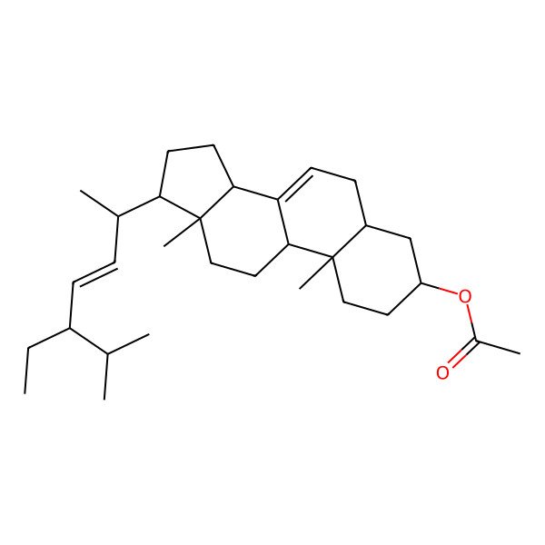 2D Structure of Stigmasta-7,22-dien-3-ol, acetate, (3beta,5alpha,22E)-