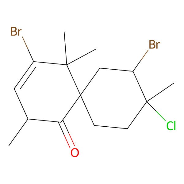2D Structure of Spiro(5.5)undec-3-en-1-one, 4,8-dibromo-9-chloro-2,5,5,9-tetramethyl-, (2R,6S,8R,9R)-rel-(+)-