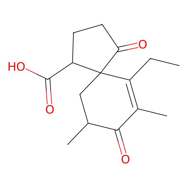 2D Structure of 10-Ethyl-7,9-dimethyl-4,8-dioxospiro[4.5]dec-9-ene-1-carboxylic acid