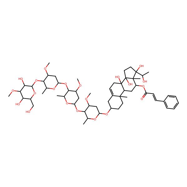 2D Structure of [(3S,8S,9R,10R,12R,13R,14R,17R)-3-[(2R,4S,5R,6R)-5-[(2S,4S,5R,6R)-5-[(2S,4R,5R,6R)-5-[(2S,3R,4R,5R,6R)-3,5-dihydroxy-6-(hydroxymethyl)-4-methoxyoxan-2-yl]oxy-4-methoxy-6-methyloxan-2-yl]oxy-4-methoxy-6-methyloxan-2-yl]oxy-4-methoxy-6-methyloxan-2-yl]oxy-8,14,17-trihydroxy-17-[(1S)-1-hydroxyethyl]-10,13-dimethyl-1,2,3,4,7,9,11,12,15,16-decahydrocyclopenta[a]phenanthren-12-yl] (E)-3-phenylprop-2-enoate