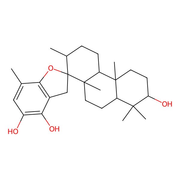 2D Structure of 2',4'b,7,8',8',10'a-Hexamethyl-3',4',4'a,4'b,5',6',7',8',8'a,9',10',10'a-dodecahydro-2'H,3H-spiro[1-benzofuran-2,1'-phenanthrene]-4,5,7'-triol