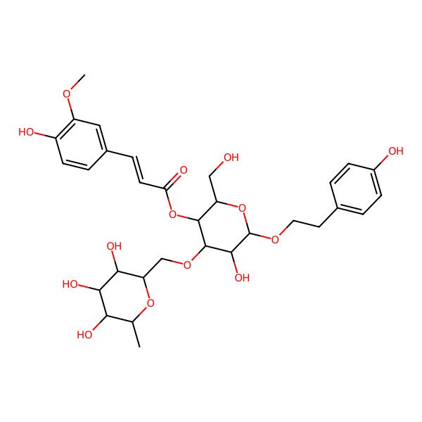 2D Structure of [(2R,3R,4R,5R,6R)-5-hydroxy-2-(hydroxymethyl)-6-[2-(4-hydroxyphenyl)ethoxy]-4-[[(2S,3R,4R,5R,6S)-3,4,5-trihydroxy-6-methyloxan-2-yl]methoxy]oxan-3-yl] (E)-3-(4-hydroxy-3-methoxyphenyl)prop-2-enoate
