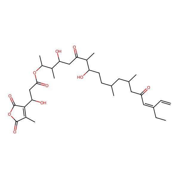 2D Structure of [(16E)-17-ethyl-4,8-dihydroxy-3,7,11,13-tetramethyl-6,15-dioxononadeca-16,18-dien-2-yl] 3-hydroxy-3-(4-methyl-2,5-dioxofuran-3-yl)propanoate