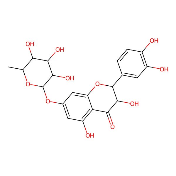 2D Structure of 2-(3,4-Dihydroxyphenyl)-3,5-dihydroxy-7-(3,4,5-trihydroxy-6-methyloxan-2-yl)oxy-2,3-dihydrochromen-4-one