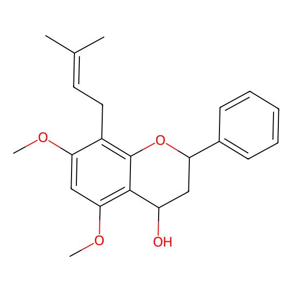 2D Structure of (2S,4R)-3,4-Dihydro-5,7-dimethoxy-8-(3-methyl-2-buten-1-yl)-2-phenyl-2H-1-benzopyran-4-ol