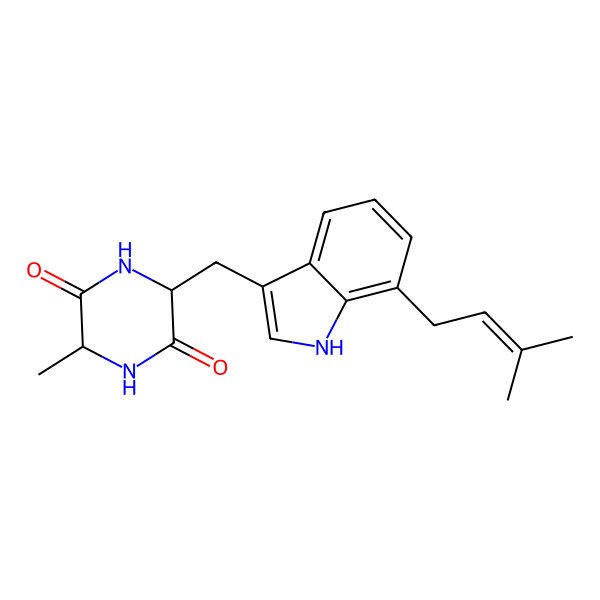 2D Structure of (3S,6S)-3-methyl-6-[[7-(3-methylbut-2-enyl)-1H-indol-3-yl]methyl]piperazine-2,5-dione