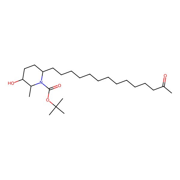 2D Structure of tert-butyl (2R,3R,6S)-3-hydroxy-2-methyl-6-(13-oxotetradecyl)piperidine-1-carboxylate 2D Structure of tert-butyl (2R,3R,6S)-3-hydroxy-2-methyl-6-(13-oxotetradecyl)piperidine-1-carboxylate