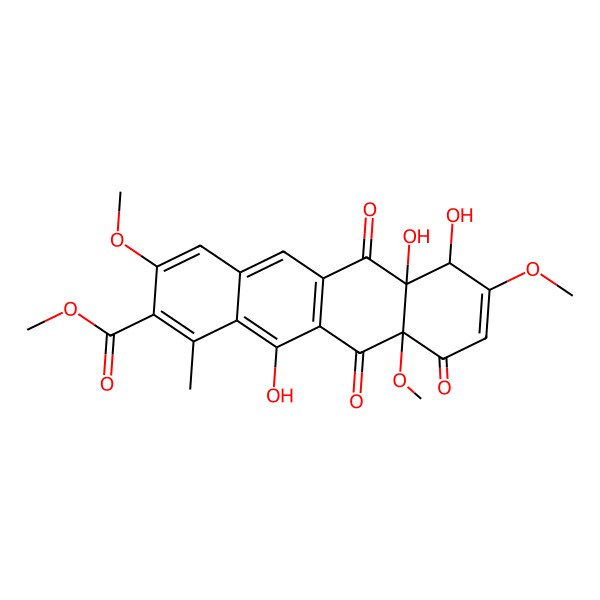 2D Structure of Methyl (6aR,7S,10aR)-6,6a,7,10,10a,11-hexahydro-6a,7,12-trihydroxy-3,8,10a-trimethoxy-1-methyl-6,10,11-trioxo-2-naphthacenecarboxylate