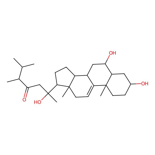2D Structure of 2-[(3S,5S,6S,8S,10S,13S,14S,17S)-3,6-dihydroxy-10,13-dimethyl-2,3,4,5,6,7,8,12,14,15,16,17-dodecahydro-1H-cyclopenta[a]phenanthren-17-yl]-2-hydroxy-5,6-dimethylheptan-4-one