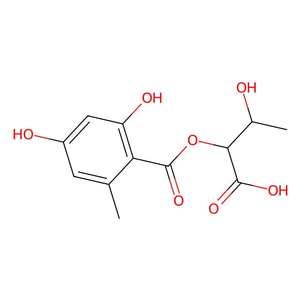 2D Structure of Threo-L-2-[(2,4-dihydroxy-6-methylbenzoyl)oxy]-3-hydroxybutanoic acid