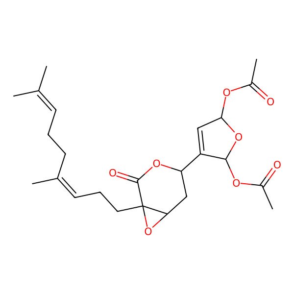2D Structure of [5-acetyloxy-4-[1-[(3E)-4,8-dimethylnona-3,7-dienyl]-2-oxo-3,7-dioxabicyclo[4.1.0]heptan-4-yl]-2,5-dihydrofuran-2-yl] acetate