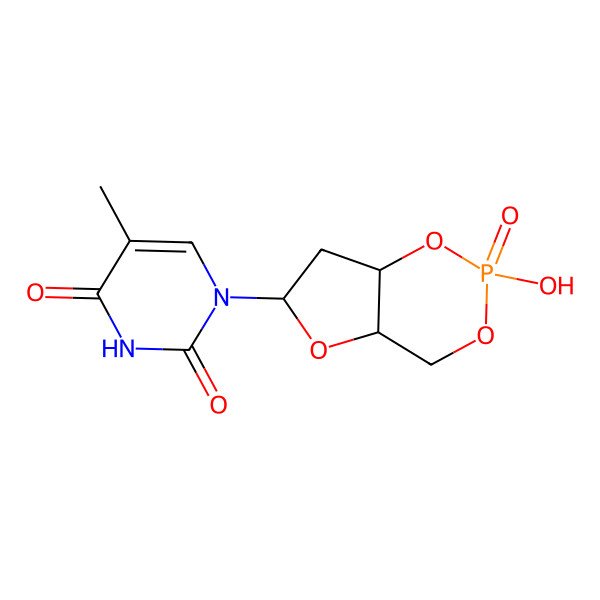 2D Structure of 1-(2-Hydroxy-2-oxotetrahydro-2H,4H-2lambda~5~-furo(3,2-d)(1,3,2)dioxaphosphinin-6-yl)-5-methylpyrimidine-2,4(1H,3H)-dione